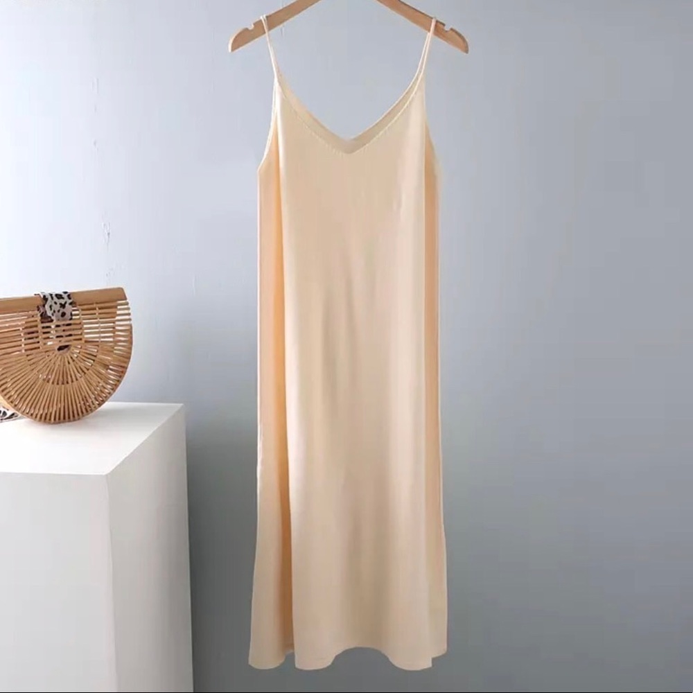Cotton Dress tank basic women khaki blue cream black lime v-neck minimalist - Picture 2 of 15